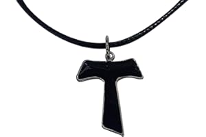 lazzaro italy Pendentif Tau crucifix noir plaqué argent - Croix h 3 cm