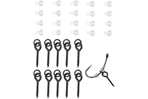 NEWSHOT 10x Fishing Bait Screws & 20x Hook Stops, Carp Boilie Bait Screw Eyes With Link Loop Terminal Tackle Accessories