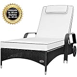 Belastbarkeit: bis 200 kg (Liege für gewerblichen Einsatz geeignet z.B. als Relaxliege, Saunaliege oder Strandliege), Länge Gesamt: 205 cm, Rückenteil: 83 cm, Höhe: 40 cm (inkl. Auflage), Breite: 80 cm, Gewicht: 24 kg - Lieferumfang: 1 x Liege, 1 x Auflage mit Kissen