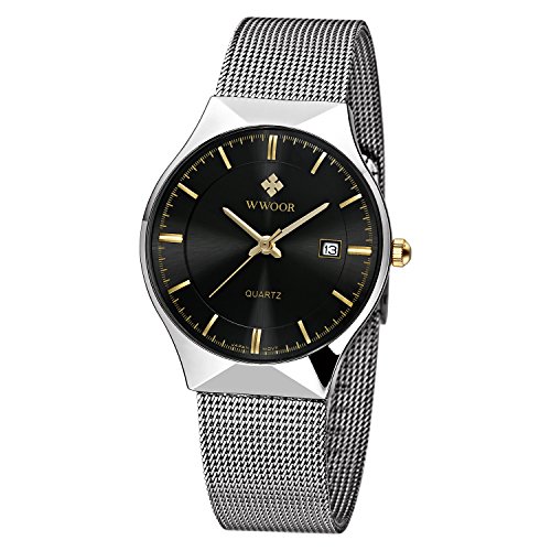 WWOOR Herren Elite Sport Armbanduhr Mnnlich Mesh Band Uhr mit Datum schwarz WWOOR Herren Elite Sport Armbanduhr Mnnlich Mesh Band Uhr mit Datum schwarz