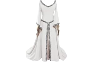 ANYUA Disfraz Medieval para Mujer Vestido Manga Larga Bordado Renacentista Cosplay