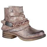  Damen Stiefeletten Biker Boots Nieten Schnallen Leder-Optik Schuhe 148776 Rose Gold Flechte 37 Flandell