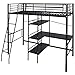 Produktbild Festnight Hochbett mit Schreibtisch Regal Metallrahmen Funktionsbett Kinderzimmer Jugendbett für Matratzengröße 200x90cm - Schwarz