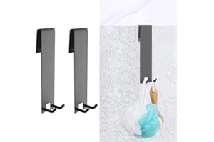 Lxoraziy 2 Piezas Colgadores para Puerta de Ducha de Vidrio Sin Marco, Acero Inoxidable Ganchos Dobles, con Protección de Esponja, para Puerta de Ducha de Vidrio Baño 6-12mm (Negro)