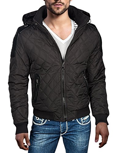 HERREN WINTER STEPP JACKE FELL GEFTTERT BIKER WINTERJACKE KAPUZE WARM PU LEDER, Farbe:Schwarz, Gre:3XL