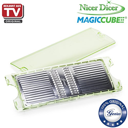 Genius Nicer Dicer Magic Cube | 23 Teile | inkl. XXL-Messereinsätze | Kombi-Set und Behälter | Schneiden | Reiben | Julienne | Spiralen | Hobeln | Würfeln | Obst- und Gemüseschneider | Bekannt aus TV | NEU - 9