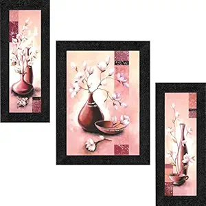 SAF Diwali Gift UV Textured Flower Print Framed Painting Set of 3 for Home Decoration  Size 35 x 2 x 50 cm PhotoSA7721