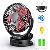 Clip sur ventilateur, mini-ventilateur de bureau à piles, ventilateur de poussette portable ultra silencieux à 4 vitesses, ventilateur suspendu rechargeable USB de 3600 mAh