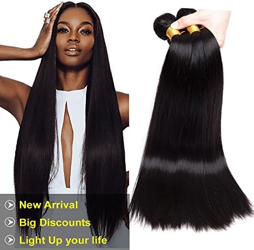 Musi Brazilian Virgin Straight Hair 3 Bundles Unprocessed Virgin Brazilian Straight Human Hair Extensions Straight Bundles 300g Natural Black (18 20 22 Inch)