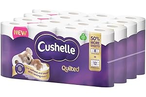 Cushelle Quilted 3-Ply Double Size 50% Longer Soft Absorbent Rolls 32 Pack - 236 Sheets p/roll & HOT Logo Sticker - Sold by HOUSE OF TAPES
