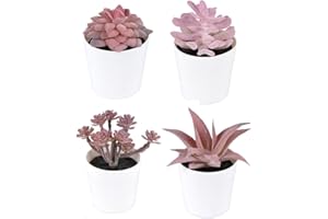XINBAI Artificial Plants Indoors In Pots, Fake Plants Outdoor, Mini White Ceramic Potted, Succulents Decor for Bedroom Aesthetic, Faux Desk Plant for Bathroom, Living Room, Office Decoration, Set of 4
