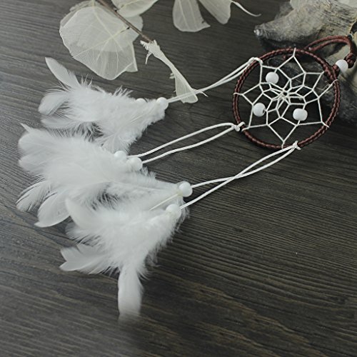 Mini Braun Kreis Weiße Feder Traumfänger Für Auto Hängen Dekor - 5