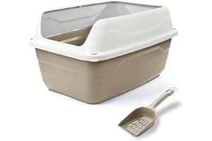 Patam lettiera aperta per gatti con bordi alti e paletta omaggio, 56 cm x 40 cm x 30 cm Made in Italy – Attila Beige