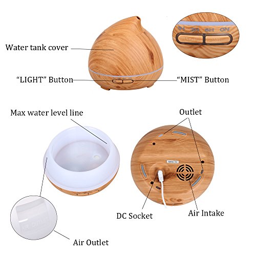 Dricar 300ML Ultraschall Aroma Diffuser Befeuchter Tragbare LED Luftbefeuchter Holzmaserung - 4