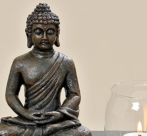Buddha Figur auf Podest mit 2 Windlichtern - 2