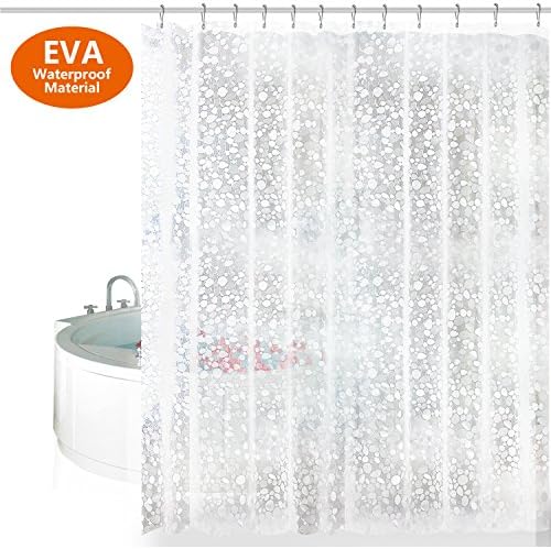Shower Curtains by Tusscle, EVA Shower Curtains with Crystal Stone, Water Proof Mold and Mildew Semi-Transparent Bathroom Curtain With 12 Shower Curtain Hooks, 72 x 72-Inch (180 x 180 cm)