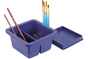 XINCHIA Paint Brush Washer Pot Multifunctional Artist Paint Brush Cleaner Pot with Lid Palette and 12 Holes Brush Holders Lightweight Art Brush Washing Pot Plastic Bucket for Watercolor Acrylic Oil Painting