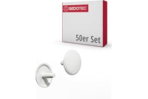 GEDOTEC Fodere per mobili Tappi a vite tondi per trapano a testa PZ2 | H1115 | Coperchi Ø 12 x 2,5 mm | Cappuccio di plastica bianco | punte per fori e mobili in legno - 50 pezzi