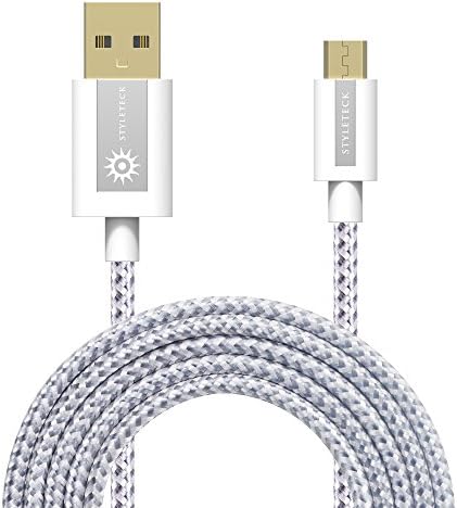 STYLETECK Micro USB Cable 2M, High Speed 2.0 Nylon Braided Android Charger Cord, Fast Charge Data Sync Lead Compatible with Samsung Galaxy S7/ S6 Edge, LG, OnePlus, Nexus, PS4, Xbox and More – Silver