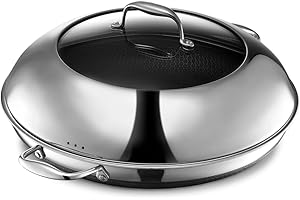 HexClad Patelnia i pokrywka 35 cm z uchwytami utrzymującymi chłód, hybrydowa powierzchnia nieprzywierająca ze stali nierdzewnej bez PFOA, współpracuje z płytami indukcyjnymi, ceramicznymi, elektrycznymi i gazowymi