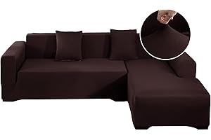‎JIN LE Jin Le Sofabezug l Form Sofabezug Ecksofa Couchbezug l Form Stretch (3-Sitz + 3-Sitz, Braun) Ecksofaüberwurf Waschbar Sofaüberwurf mit 2 Kissenbezüge + Anti-Rutsch-Schaumstoffe