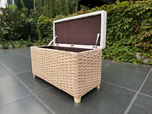 Bettbank Schlafzimmerbank Flurbank Schuhbank Sitzbank mit Aufbewahrung Aufbewahrungshocker Faltbarer Aufbewahrungsbox aus natürlicher Wasserhyazinthe，mit Füße (70x30x40cm Plain cream) - 2