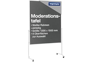 ‎MAGNETOPLAN magnetoplan Moderationstafel einteilig, Filz Grau l Doppelseitig BxH 1200x1500mm l Aluminiumrahmen Weiß l Mobile Präsentationstafel l Mit 4 Lenkrollen & stabilem Stahlgestell l Für Büro & Schulung