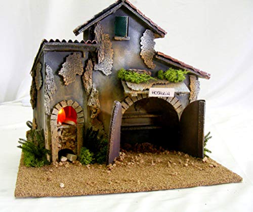 De Sisinno hosteria para belén con estantes y con lámpara Efecto Fuego/Horno - Dim. Altura X 30 x 20 cm