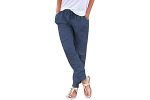 Nuoke Leinenhose Damen Sommerhose Leicht Sommer Stoffhose Freizeithose Strandhose Einfarbig Locker Bequeme Chino Musselin Hose
