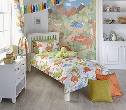 Dinosaur Boys Junior Toddler Quilt Duvet Cover and Pillowcase Bedding Bed Set Kids T-Rex Dino, Green