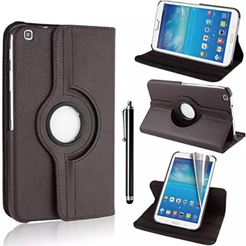 Samsung Galaxy Tab 3 8.0 Case - Braun PU Leder Schutz Hülle 360° drehbar Case für Samsung Galaxy Tab 3 8.0 Zoll SM-T310 Lederhülle Tasche Flip Cover Etui Grün Schutzhülle mit Schwenkbar flexiblem Ständer + Displayschutzfolien und Stylus