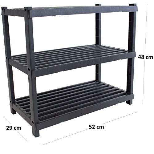 Oxid7® Schuhregal mit 3 Böden, Schuhaufbewahrung, Schuhständer in 3 stöckiger Ausführung aus Kunststoff schwarz 52x29x48 cm - 5