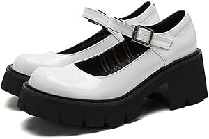 Shouda Plataforma Gruesa de Mujer Zapatos Mary Jane Correa de Hebilla Retro Pisos de Punta Redonda Zapatos de Boca Baja Japonesa Dulce Princesa Lolita Dulce