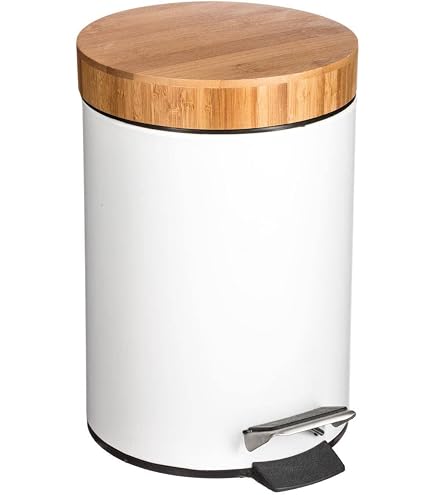 MAURY'S JAPAN Pattumiera Nera 3 Litri Con Coperchio In Alluminio Effetto Legno - Pedaliera Per Bagno, Igienica E Resistente - 4