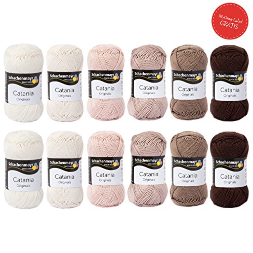 Schachenmayr Catania Wollmix Café au lait groß * 12 Knäuel Catania Baumwolle im Wollpaket zum Stricken und Häkeln * Wolle Set mit 12 Knäuel Catania Schachenmayr Wolle für eine schöne Sommertasche * Baumwolle Catania * Wolle Set von MyOma * 1x MyOma Wollrausch Label pro Lieferung GRATIS