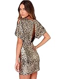 Paket-Inhalt: 1 x Kleid ShallGood Damen Sexy Kurzarm Sparkly Pailletten Verziert Spliss Rückenfrei Minikleid 1920er Jahre Bodycon Mini Cocktailkleid Club Kleid Gold DE 38