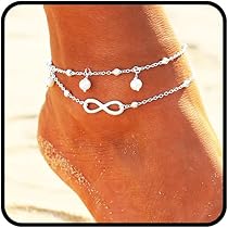 Set Spiaggia Donna SINLOV Boho Layered Lucky 8 Cavigliere Argento Donne In Rilievo Perla Braccialetto Alla Caviglia Fascino Boho Delicato Gioielli Piede Per Le Donne Cavigliera Bambina - Foto 13