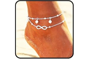 Ushiny Boho Forever - Tobilleras de plata con cuentas de perlas de plata para el tobillo, conjunto de tobilleras de verano para mujeres y niñas