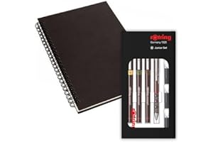 rOtring Isograph S0699320 Junior Set 3x Technical Pens | 0.20mm, 0.30mm, 0.50mm Fineliner Pens + Accessories with Notebook
