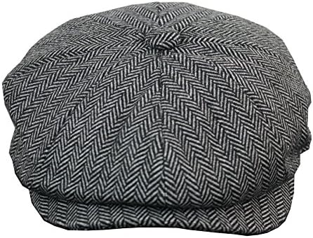 Mens Tweed Newsboy Cap Peaky Blinders Baker Boy Flat Check Grandad Hat