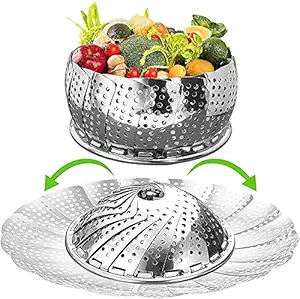 House Of Queens Small Stainless Steel Folding Steamer Basket for Vegetable/Insert for Pots, Pans for Steam Boiling Cooking - 9.5 inch