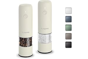 TLYSXPRO Small Electric Salt and Pepper Grinder Set, USB Rechargeable, Automatic Pepper Grinder Shakers Mill with Adjustable Coarseness, One Hand Operation, Kitchen (2 Packs, Buttercream)