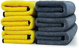 MOE CLEAN Thick Lint & Streak-Free Multipurpose 40x40cm 800GSM Clothes - Automotive Microfiber Towels for Car Bike Cleaning Polishing Washing & Detailing Dual Colour (Yellow, 40X40CM Pack of 10)