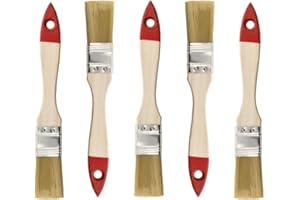 HARDY WORKING TOOLS M7 Set di 5 Pennelli Piatti 1″ (circa 25 mm) Serie 30 – Pennelli per Vernice con Setole Sintetiche Chiare – Manico in Legno Naturale – Ghiera in Acciaio
