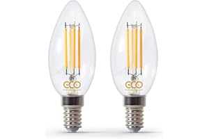 ECO 40W Dimmable Energy Saving Candle Light Bulb, Low Power 4W Vintage Style LED Filaments, 400 Lumen, Clear Glass, Warm White (2700K), E14 Small Screw Fitting SES, 25000Hrs Lifetime. (2xPACK)