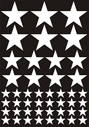 das-label Aufkleber | 46 STERNE weiß | OUTDOOR glänzend | unterschiedliche Größen | Valentinstag | Weihnachten | Muttertag | Scrapbook | Geburtstag | Geschenke | zum bekleben von Autos | Tüten | Geschenkkartons | selbstklebende Markierungspunkte
