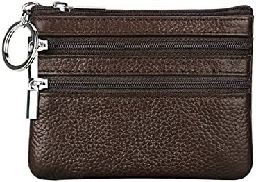 BeiQianE Womens Mini Coin Purse Genuine Leather Wallet Zipper Pouch keyring Credit Card Holder (Coffee)