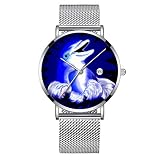 Minimalistische Fashion Quarz-Armbanduhr Elite Ultra Dünn Wasserdichte Sportuhr mit Datum mit Mesh-Armband 213.lächelnder Delfin