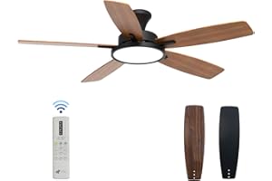 JR BRO 132cm Ventilador de Techo con luz LED, motor DC,tres tipos de color y luz regulable, acabado negro, control remoto para dormitorio, motor silencioso dc, 6 velocidades,sala de estar,oficina