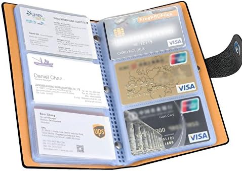 Business PU Leather Journal Name Card Book Holder Organizer for 300 cards with Hasp (150 cell for 300 cards) - Black